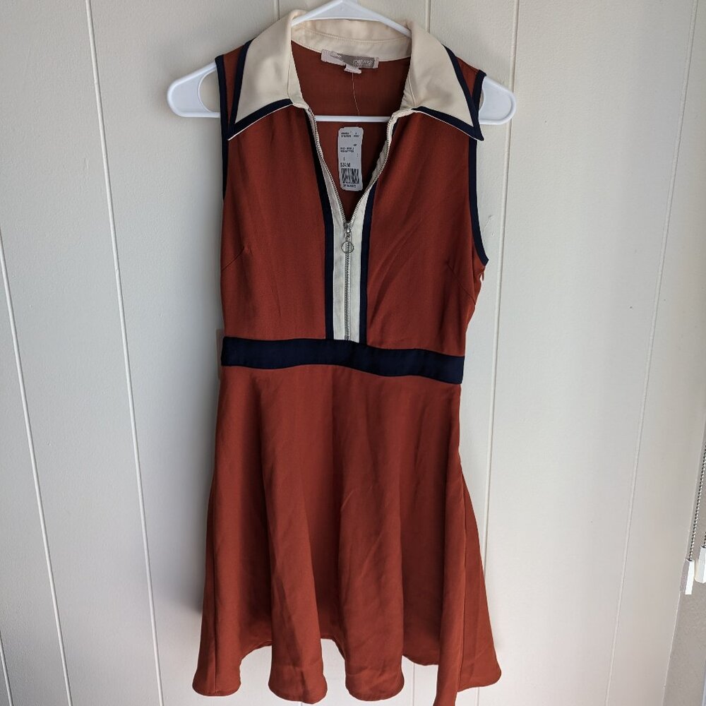 NWT Collared, Rust Skater Dress with zipper detail - S